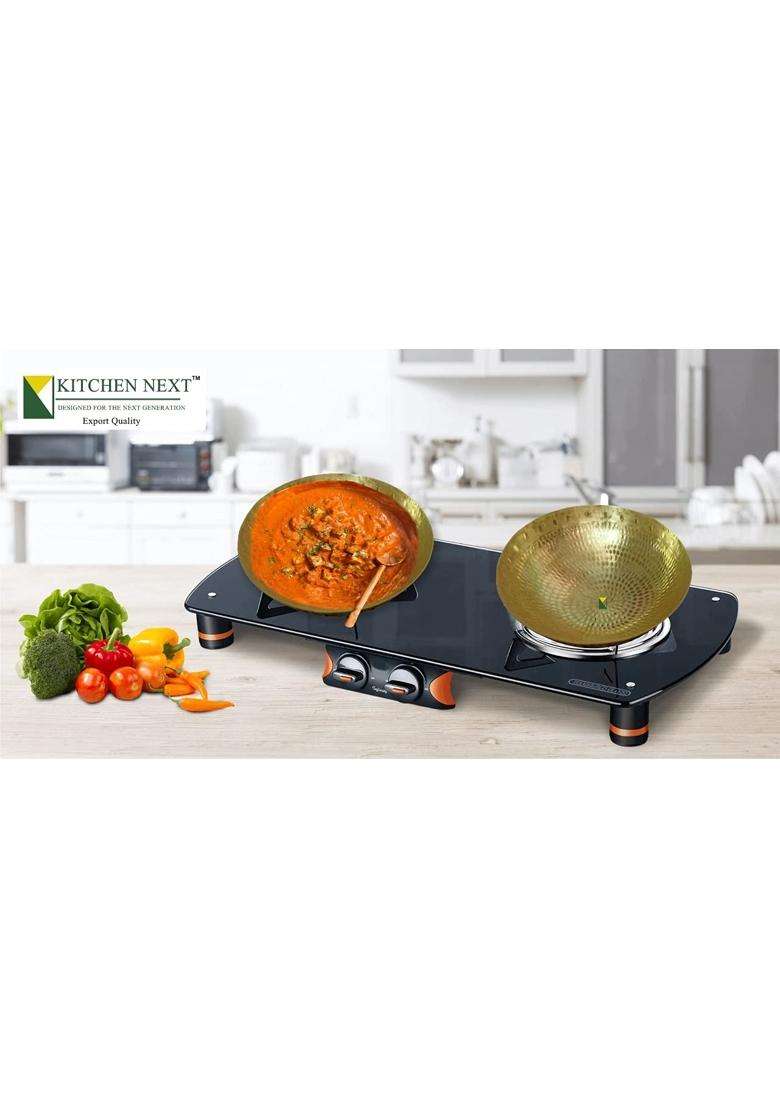 KITCHEN NEXT Handmade Kadhai Wok Frying Pan Pital Kadai Without Handle Karahi Pan for Cooking | 1500 ml | 50.7 fl oz - Indya