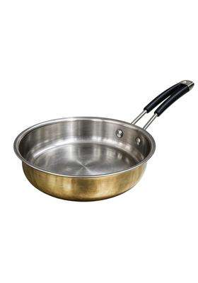SHIV HOME WORLD Stainless Steel Fry Pan with Brass Finish Exterior | 2.2 L | 2.3 Qt | Tri-Ply