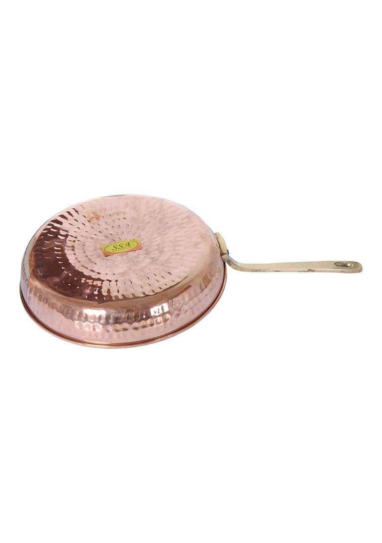 SHIV SHAKTI ARTS X X Copper Fry Pan Tadka Pan | 350 ml | 11.8 fl oz | 35 cm | 13.8 Inch - Indya