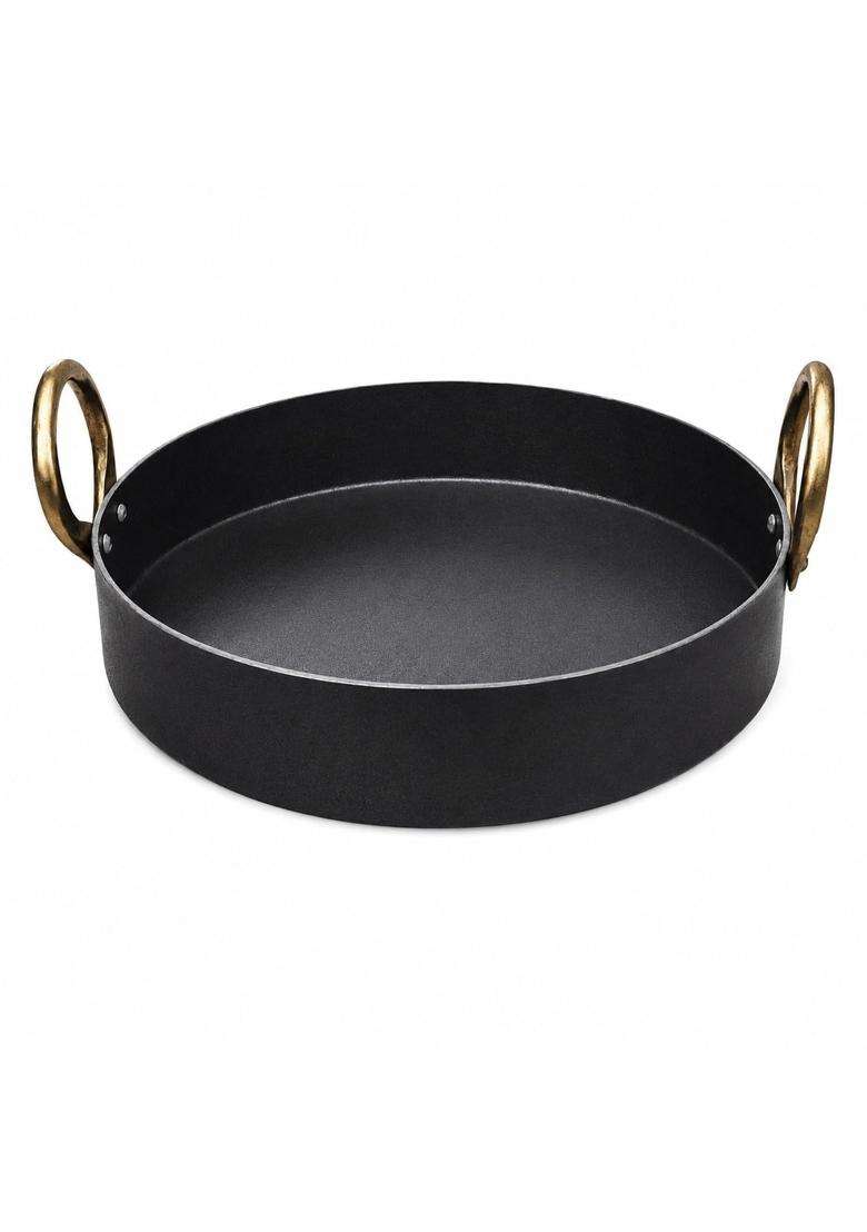 AAYU CRAFT KITCHENWARE FOR LIFE Iron Flat Kadai Wok for Making Jalebis Maa Pua | 1 L | 1.1 Qt - Indya