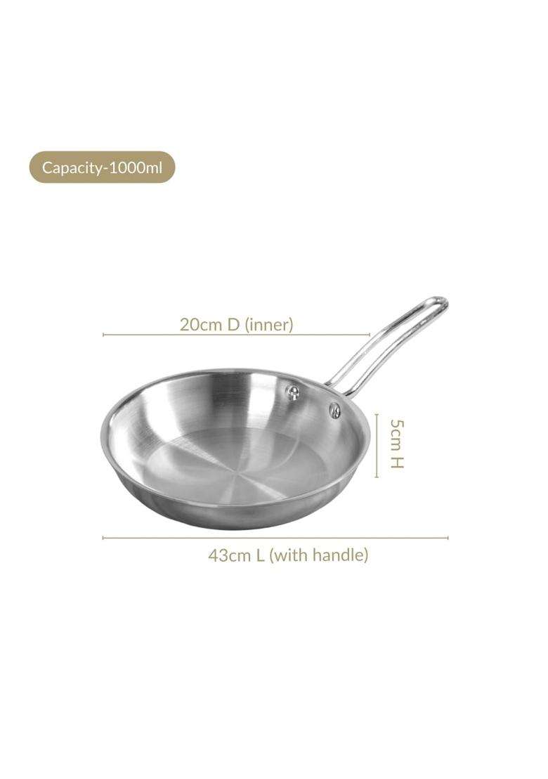 Nestasia TriPly Stainless Steel Frypan | 1000 ml | 33.8 fl oz | Induction Compatible | Heavy Bottom | Non-Toxic - Indya
