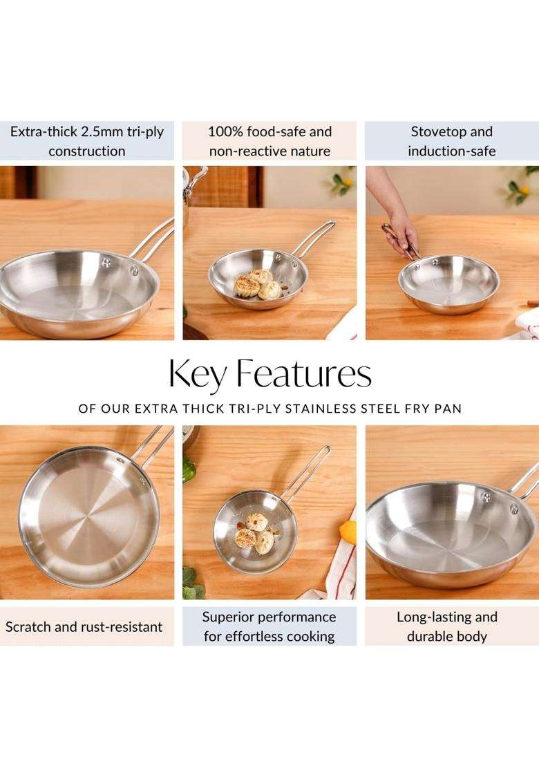 Nestasia TriPly Stainless Steel Frypan | 1000 ml | 33.8 fl oz | Induction Compatible | Heavy Bottom | Non-Toxic - Indya
