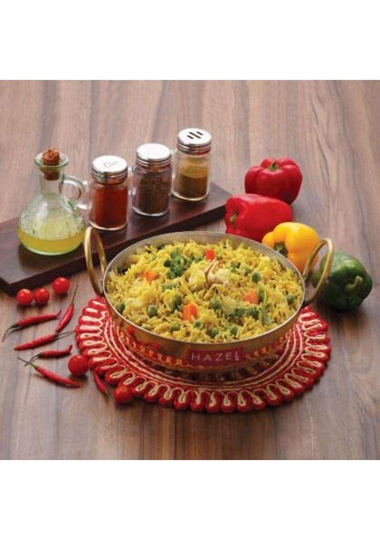 SHIV HOME WORLD Brass Copper Kadai Wok Multi Purpose Hammered Kadhai Pital Kadai Karahi Frying Pan | 1 L | 1.1 Qt - Indya