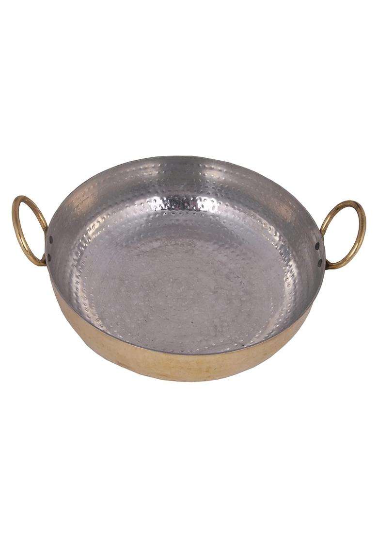SHIV HOME WORLD Brass Copper Kadai Wok Multi Purpose Hammered Kadhai Pital Kadai Karahi Frying Pan | 1 L | 1.1 Qt - Indya