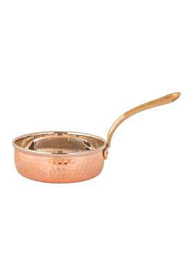 SHIV SHAKTI ARTS Premium Double Layered Copper Fry Pan with Brass Handle | 400 ml | 13.5 fl oz | Hammered Finish