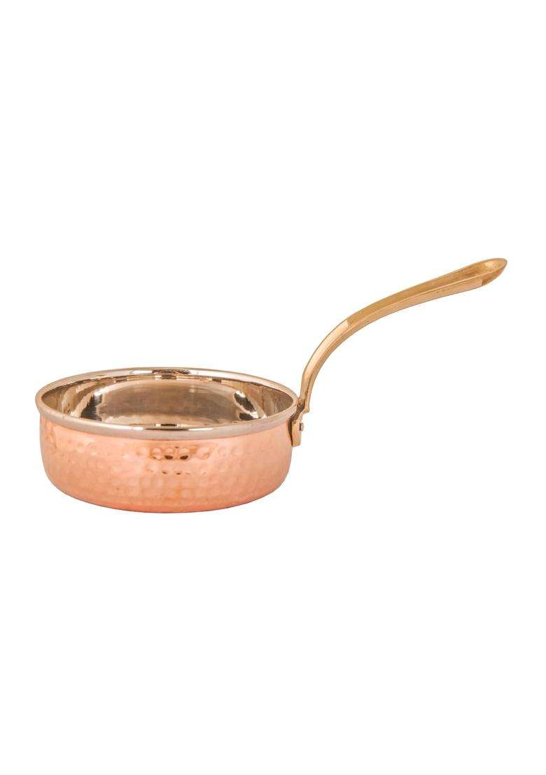 SHIV SHAKTI ARTS Premium Double Layered Copper Fry Pan with Brass Handle | 400 ml | 13.5 fl oz | Hammered Finish - Indya