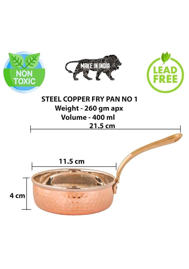 SHIV SHAKTI ARTS Premium Double Layered Copper Fry Pan with Brass Handle | 400 ml | 13.5 fl oz | Hammered Finish - Indya