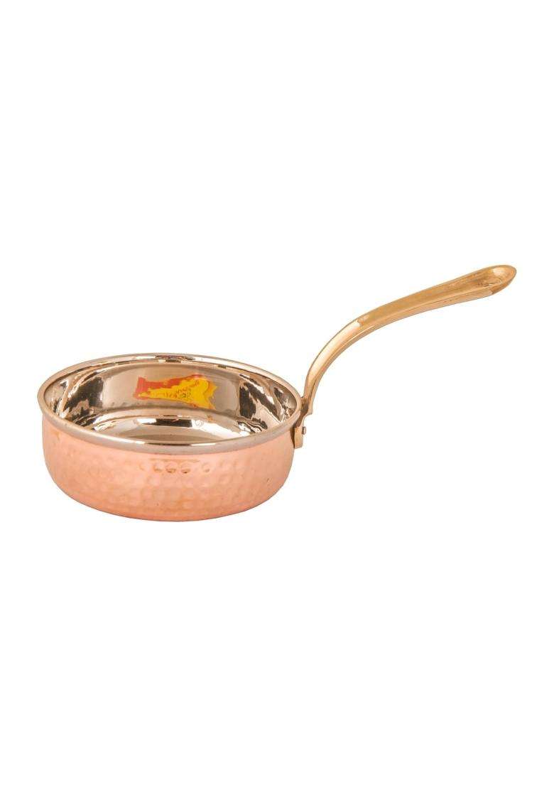SHIV SHAKTI ARTS Premium Double Layered Copper Fry Pan with Brass Handle | 400 ml | 13.5 fl oz | Hammered Finish - Indya