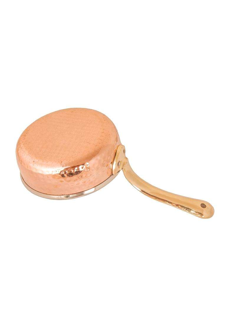 SHIV SHAKTI ARTS Premium Double Layered Copper Fry Pan with Brass Handle | 400 ml | 13.5 fl oz | Hammered Finish - Indya