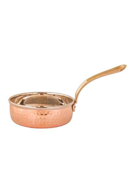 SHIV SHAKTI ARTS Premium Double Layered Copper Fry Pan with Brass Handle | 400 ml | 13.5 fl oz | Hammered Finish