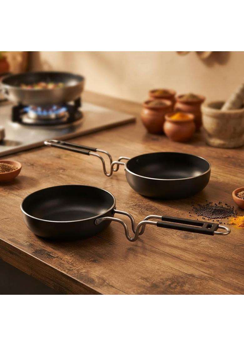DOZY Pre-Seasoned Iron Tadka Pan | 2-Piece Set - Indya