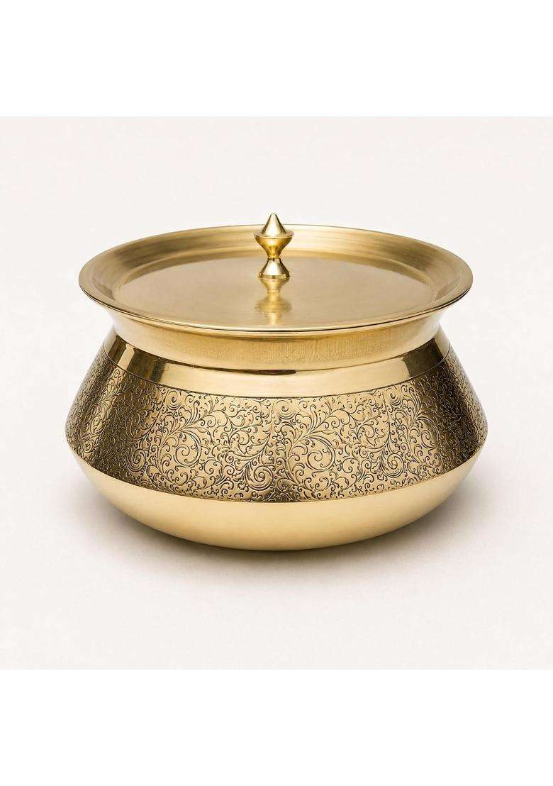 SHIV SHAKTI ARTS Brass Royal Handi with Lid | 2.5 L | 2.6 Qt - Indya
