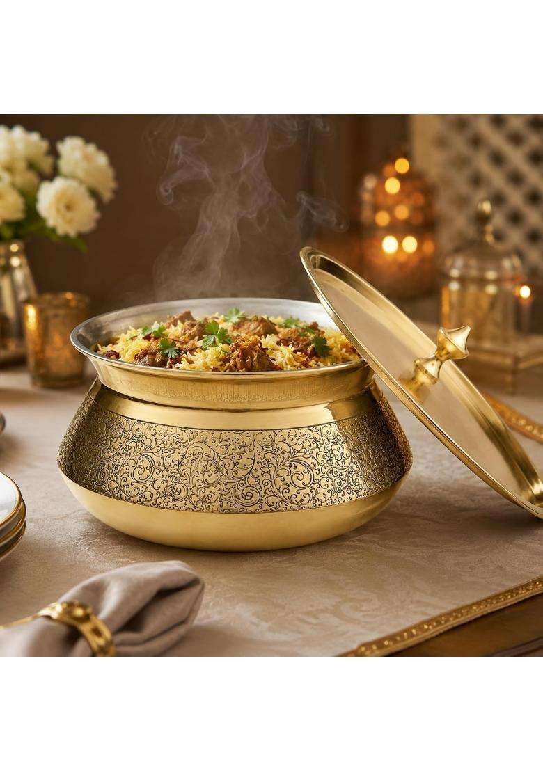 SHIV SHAKTI ARTS Brass Royal Handi with Lid | 2.5 L | 2.6 Qt - Indya