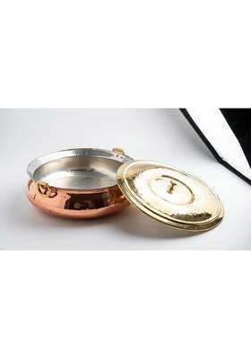 SHAAN mfg. Pure Copper Hammered Biryani Handi Biryani Pot with Brass Lid | 4 L | 4.2 Qt | Tin Lined Kalai