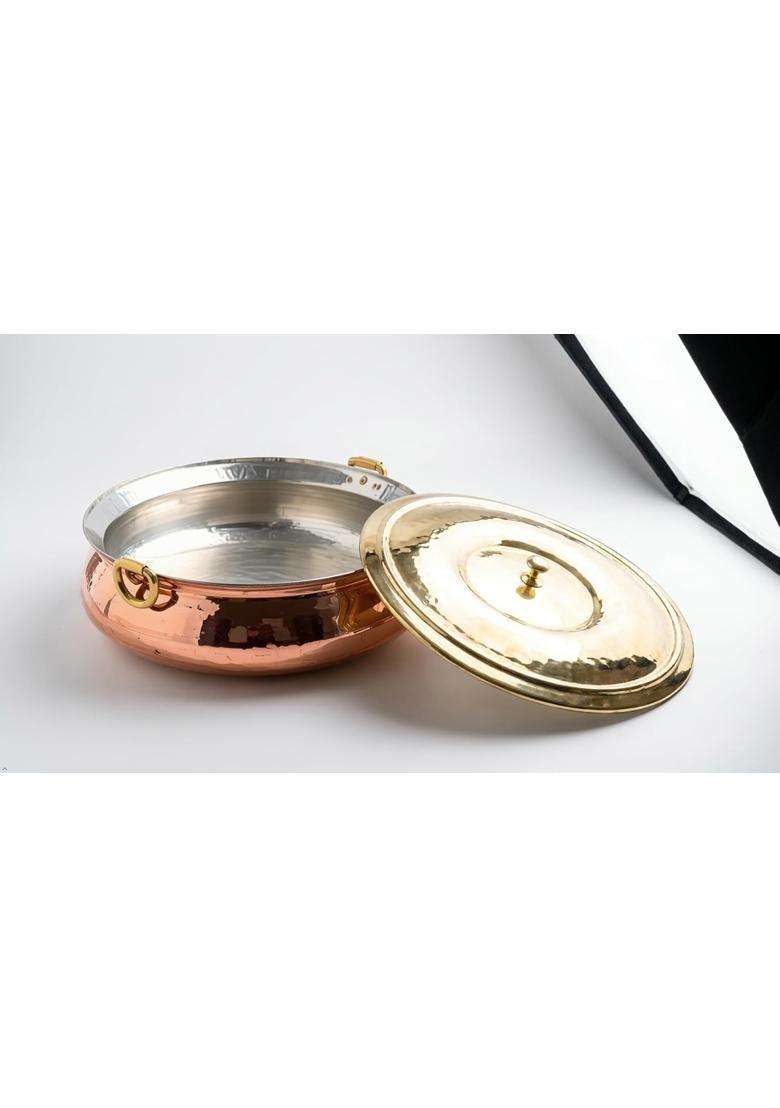 SHAAN mfg. Pure Copper Hammered Biryani Handi Biryani Pot with Brass Lid | 4 L | 4.2 Qt | Tin Lined Kalai - Indya