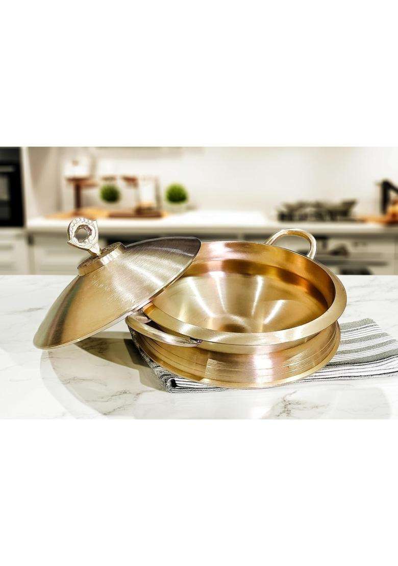 PITAL CRAFT VATIKA Pure MattePure Brass Hammered Lagan Handi for Cooking with Lid | 14 cm | 5.5 Inch - Indya