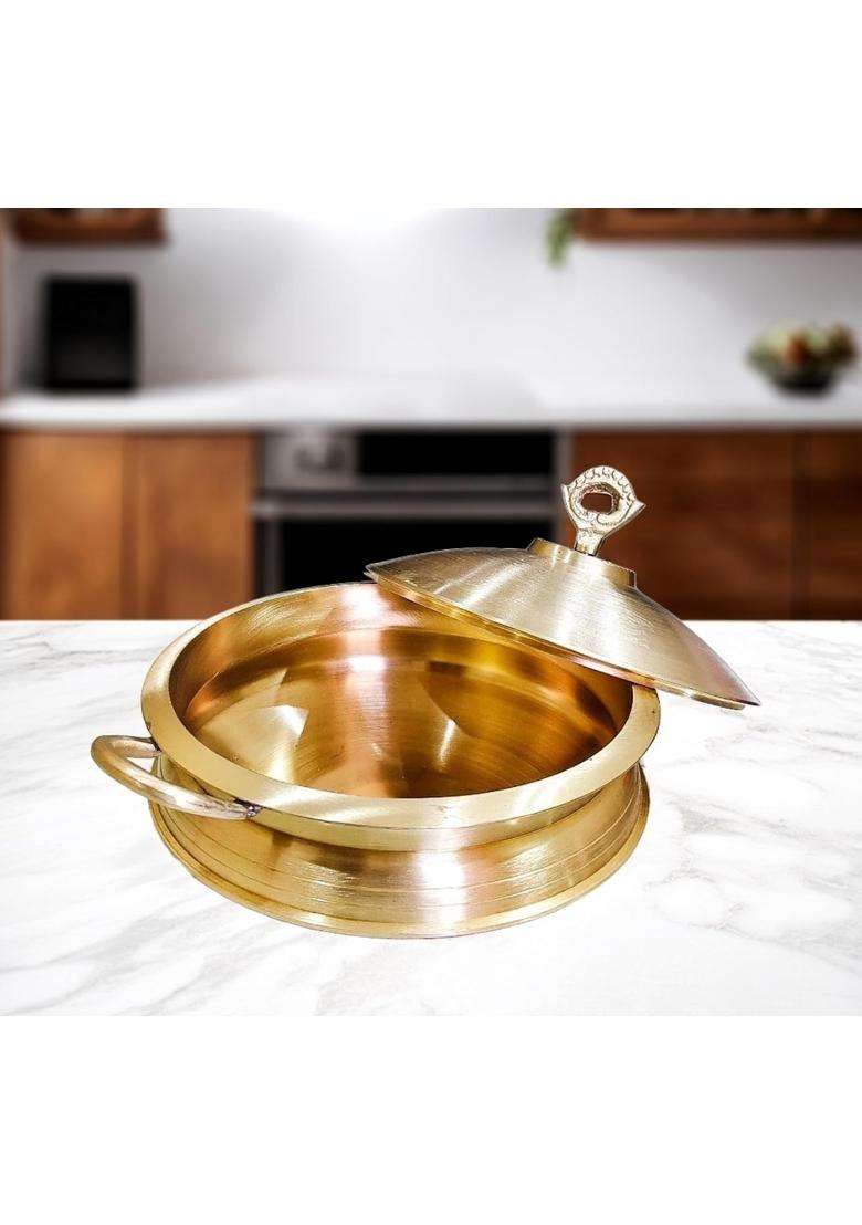 PITAL CRAFT VATIKA Pure MattePure Brass Hammered Lagan Handi for Cooking with Lid | 14 cm | 5.5 Inch - Indya