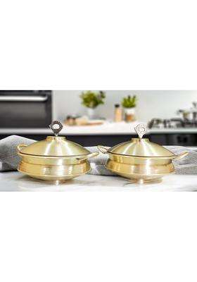 PITAL CRAFT VATIKA Pure Matte Brass Pure Brass Hammered Lagan Handi for Cooking with Lid | 14 cm | 5.5 Inch | 2-Piece Set