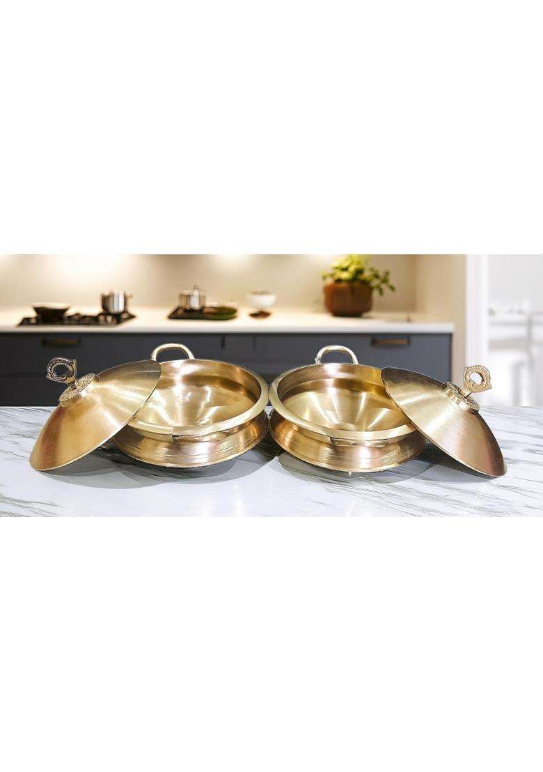PITAL CRAFT VATIKA Pure Matte Brass Pure Brass Hammered Lagan Handi for Cooking with Lid | 14 cm | 5.5 Inch | 2-Piece Set - Indya