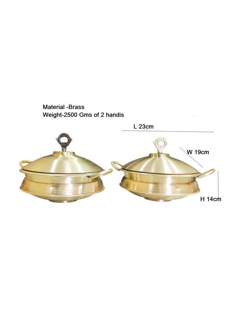 PITAL CRAFT VATIKA Pure Matte Brass Pure Brass Hammered Lagan Handi for Cooking with Lid | 14 cm | 5.5 Inch | 2-Piece Set - Indya