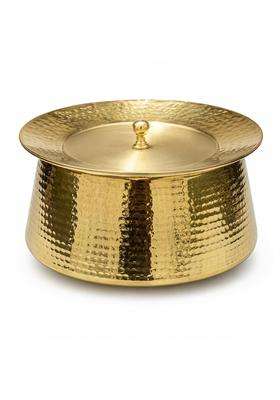 SHIV SHAKTI ARTS Brass Biryani Handi Biryani Pot with Lid | 2 L | 2.1 Qt | Hammered Finish