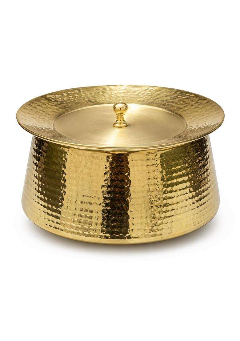 SHIV SHAKTI ARTS Brass Biryani Handi Biryani Pot with Lid | 2 L | 2.1 Qt | Hammered Finish - Indya
