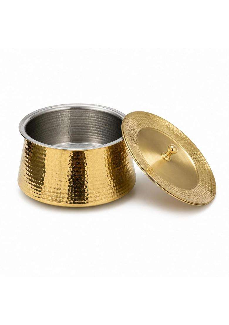 SHIV SHAKTI ARTS Brass Biryani Handi Biryani Pot with Lid | 2 L | 2.1 Qt | Hammered Finish - Indya