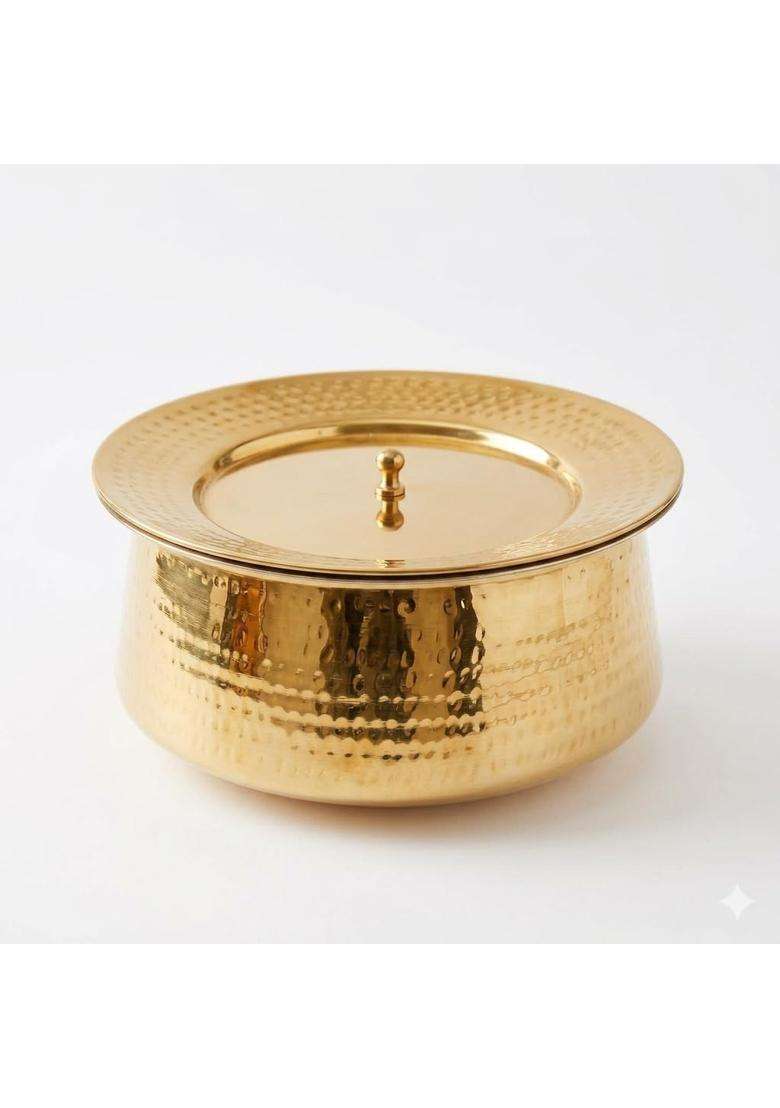 SHAAN mfg. Pure Brass Lagan Handi with Lid | 3.6 L | 3.8 Qt | Handcrafted - Indya