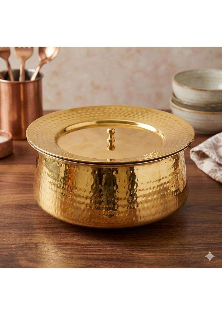 SHAAN mfg. Pure Brass Lagan Handi with Lid | 3.6 L | 3.8 Qt | Handcrafted - Indya