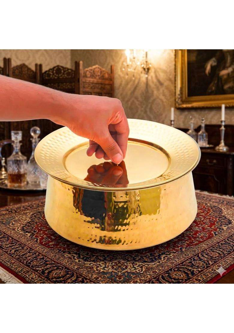 SHAAN mfg. Pure Brass Lagan Handi with Lid | 3.6 L | 3.8 Qt | Handcrafted - Indya