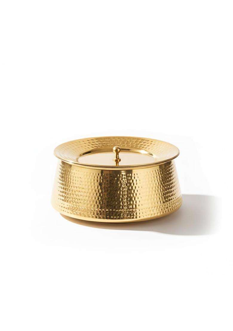 Artarium Pure Brass Lagaan Tin Coated Hammered with Lid Handcrafted Harmless Premium | 3 L | 3.2 Qt | Tin Lined Kalai - Indya