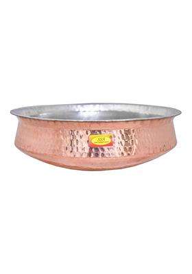 SHIV SHAKTI ARTS Copper Hammered Polished Lagan Biryani Handi Biryani Pot Cooking Pot - Hammered Finish | 3.5 L | 3.7 Qt | Tin Lined Kalai