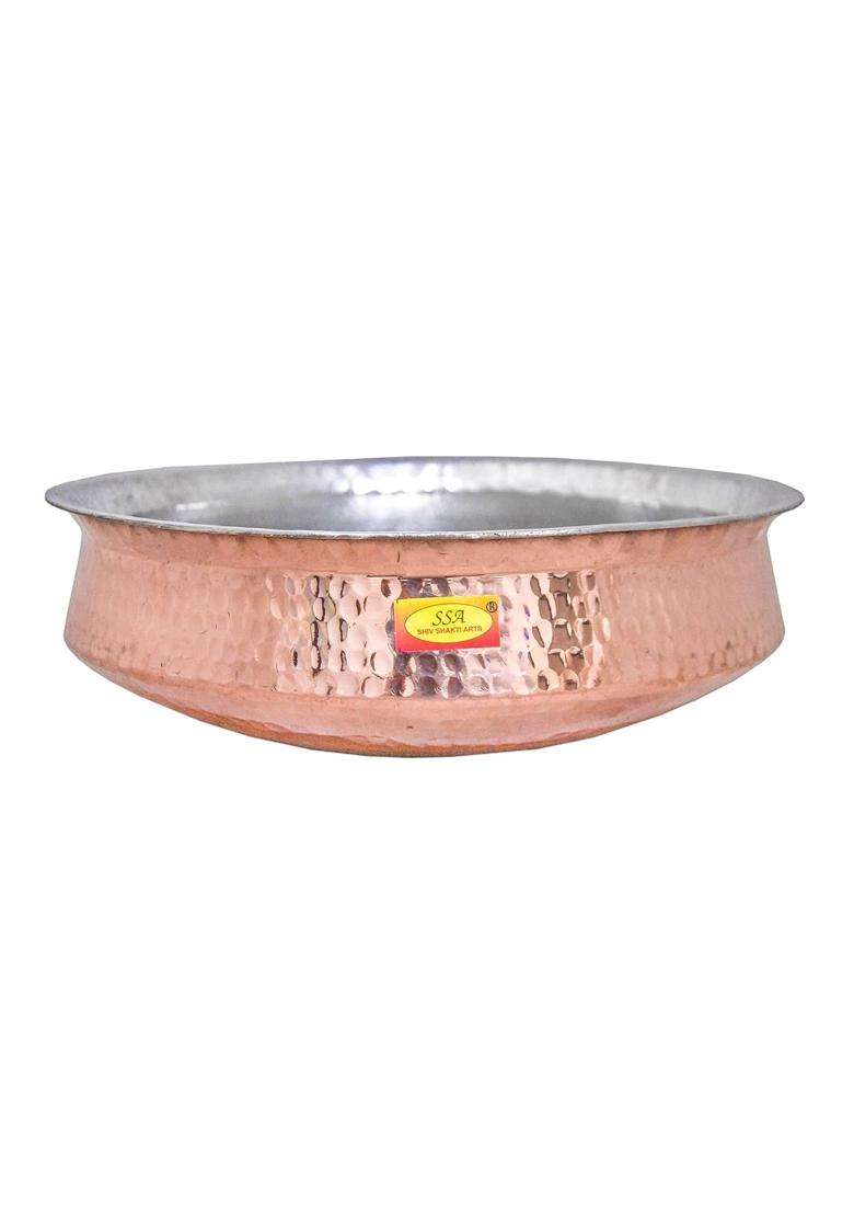 SHIV SHAKTI ARTS Copper Hammered Polished Lagan Biryani Handi Biryani Pot Cooking Pot - Hammered Finish | 3.5 L | 3.7 Qt | Tin Lined Kalai - Indya