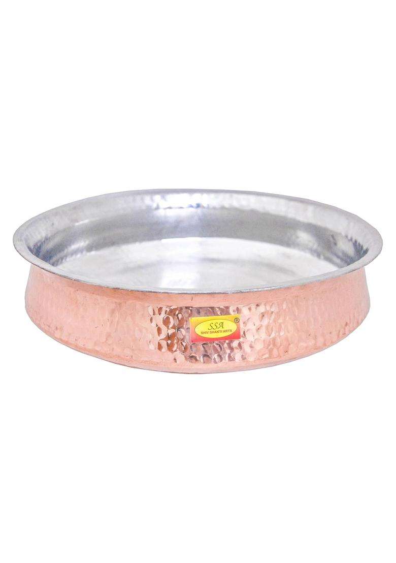 SHIV SHAKTI ARTS Copper Hammered Polished Lagan Biryani Handi Biryani Pot Cooking Pot - Hammered Finish | 3.5 L | 3.7 Qt | Tin Lined Kalai - Indya