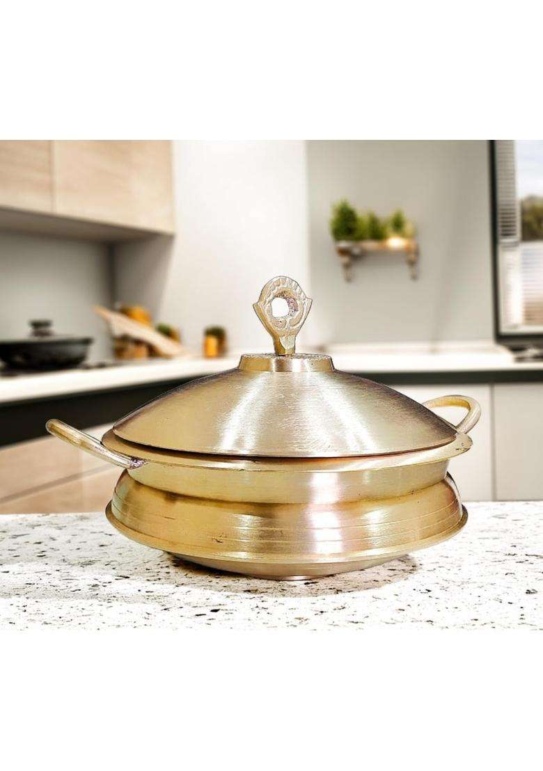 MORADABAD BRASS VILLA Pure MattePure Brass Hammered Lagan Handi for Cooking with Lid | 14 cm | 5.5 Inch - Indya