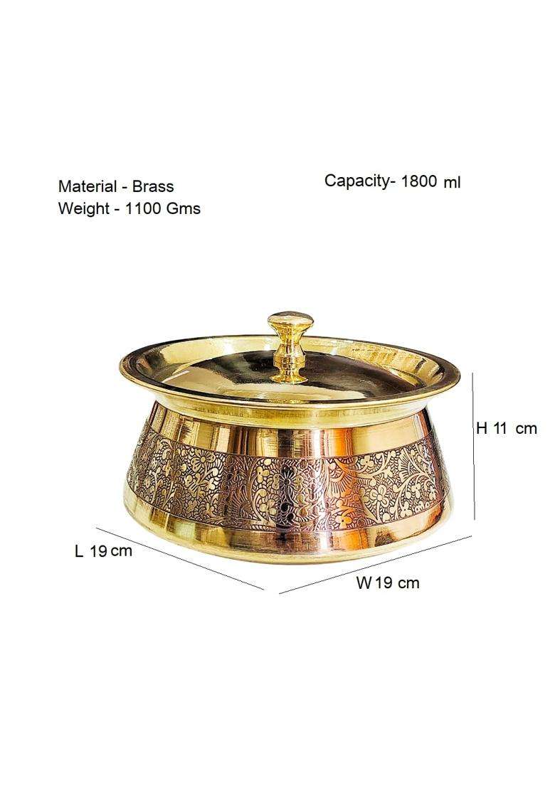 PITAL CRAFT VATIKA Brass Kitchen Appliances Cooking Serving Pot | 1800 ml | 60.9 fl oz | With Lid - Indya