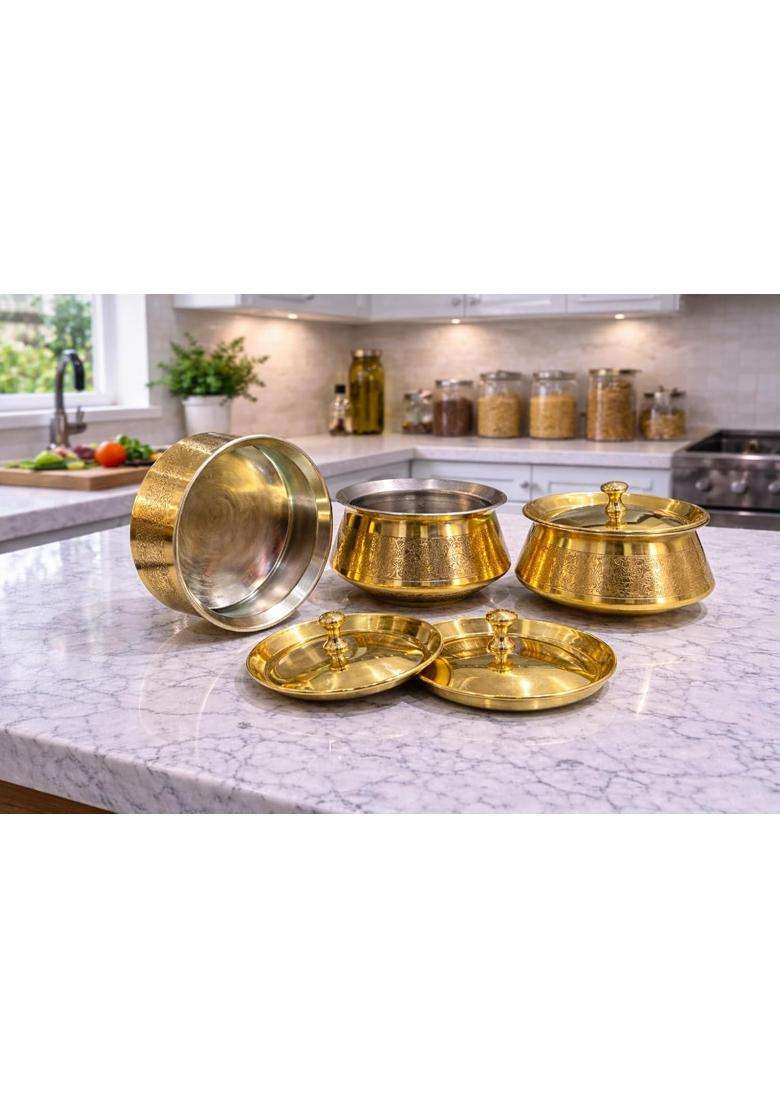 PITAL CRAFT VATIKA Brass Handi | 1000 ml | 33.8 fl oz | 3-Piece Set | Heavy Bottom - Indya