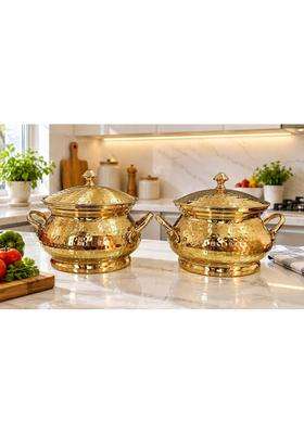 MORADABAD BRASS VILLA Brass Hammered Handi Kitchen Appliances Serving Pot | 1.5 L | 1.6 Qt | With Lid