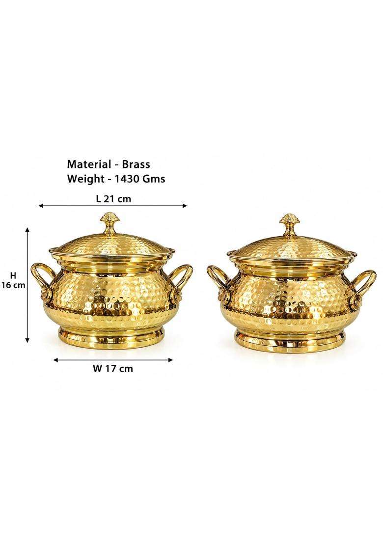 MORADABAD BRASS VILLA Brass Hammered Handi Kitchen Appliances Serving Pot | 1.5 L | 1.6 Qt | With Lid - Indya