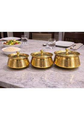 MORADABAD BRASS VILLA Brass Handi | 1000 ml | 33.8 fl oz | 3-Piece Set | Heavy Bottom