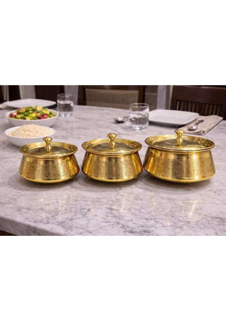 MORADABAD BRASS VILLA Brass Handi | 1000 ml | 33.8 fl oz | 3-Piece Set | Heavy Bottom - Indya