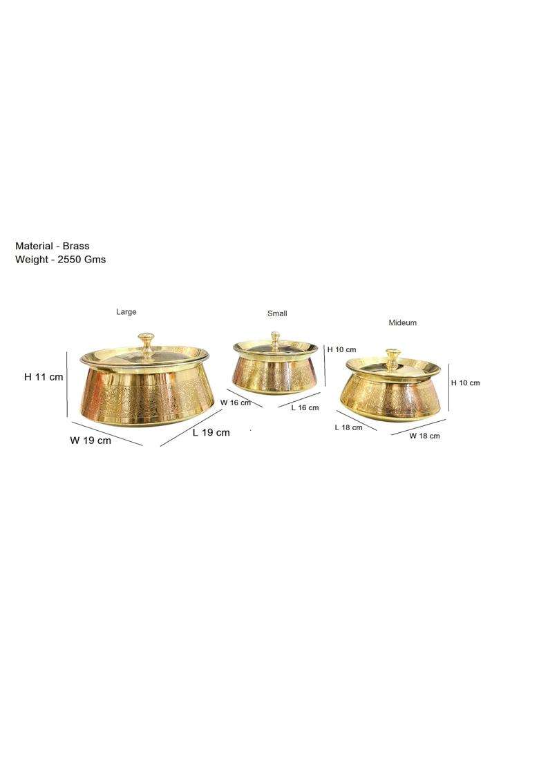 MORADABAD BRASS VILLA Brass Handi | 1000 ml | 33.8 fl oz | 3-Piece Set | Heavy Bottom - Indya
