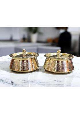 PITAL CRAFT VATIKA 100 Pure Brass Hammered Lagan Handi for Cooking with Lid and Kalai Inside | 19 cm | 7.5 Inch | 2-Piece Set