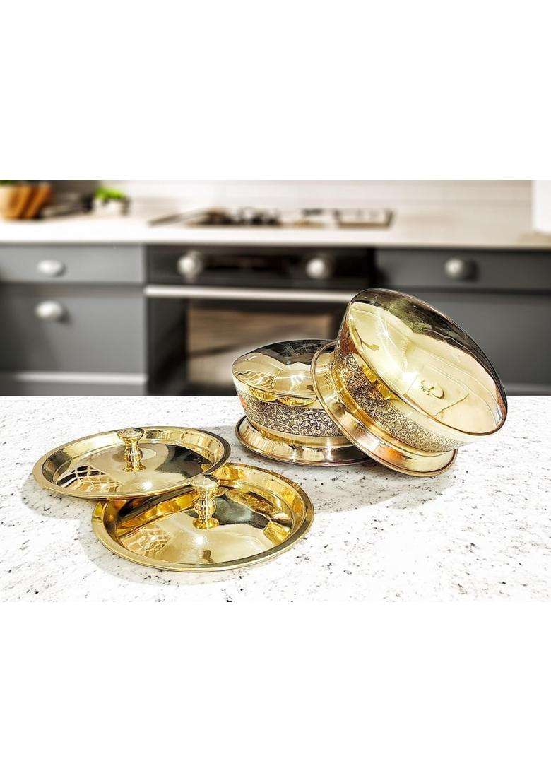 PITAL CRAFT VATIKA 100 Pure Brass Hammered Lagan Handi for Cooking with Lid and Kalai Inside | 19 cm | 7.5 Inch | 2-Piece Set - Indya