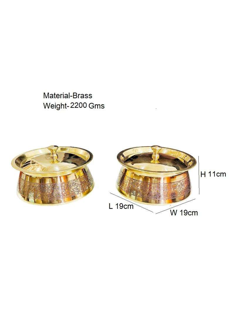 PITAL CRAFT VATIKA 100 Pure Brass Hammered Lagan Handi for Cooking with Lid and Kalai Inside | 2-Piece Set - Indya