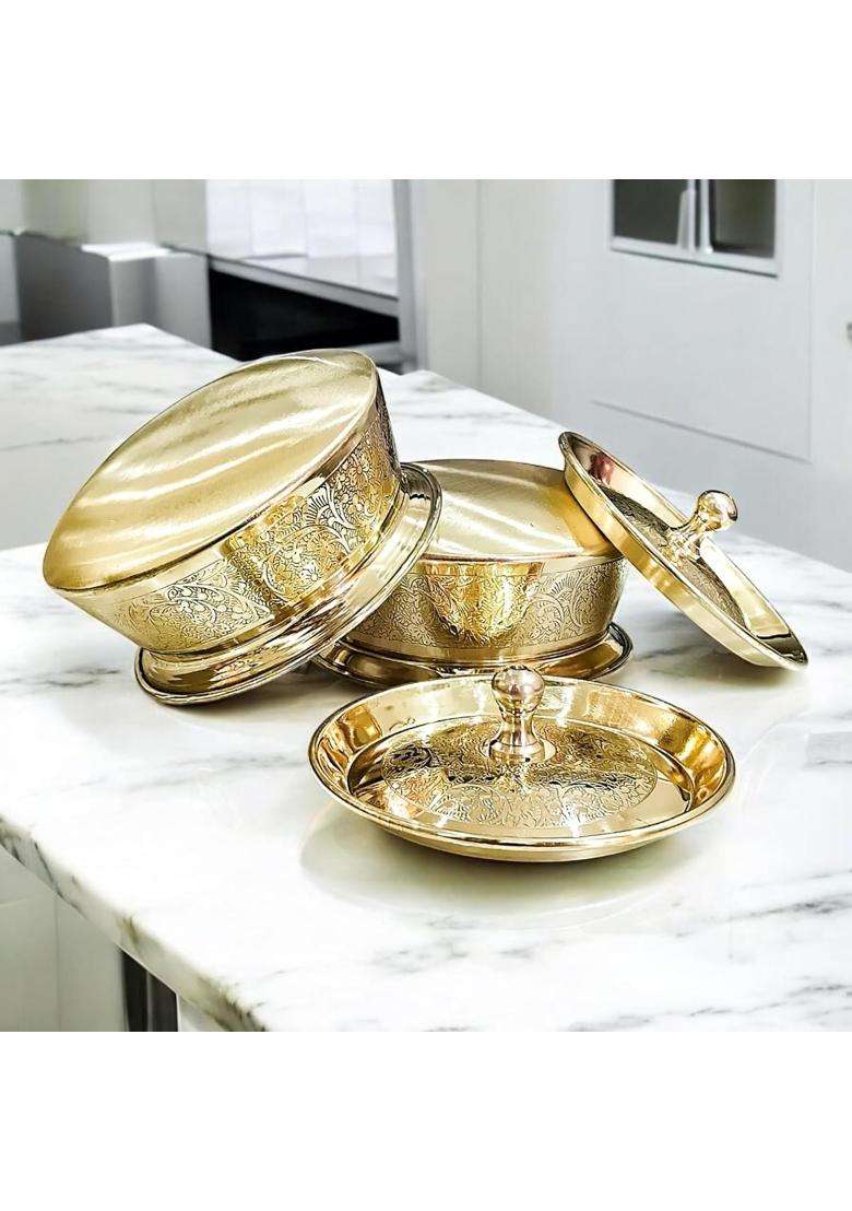 PITAL CRAFT VATIKA 100 Pure Brass Hammered Lagan Handi for Cooking with Lid and Kalai Inside | 2-Piece Set - Indya
