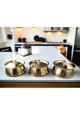 Blissful Decor Brass Kitchen Cooking Serving Pot | 1000 ml | 33.8 fl oz | With Lid