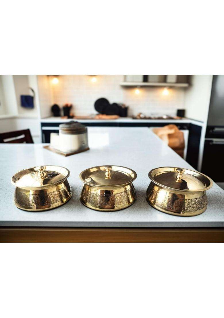 Blissful Decor Brass Kitchen Cooking Serving Pot | 1000 ml | 33.8 fl oz | With Lid - Indya
