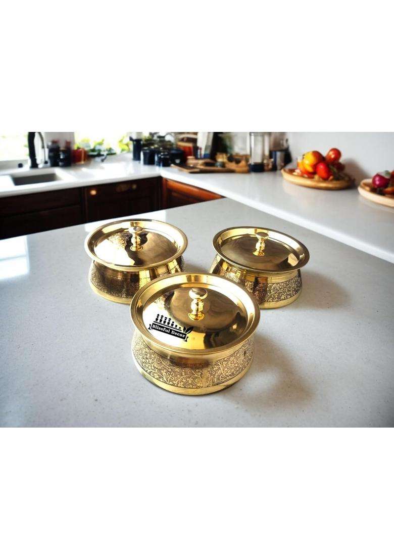Blissful Decor Brass Kitchen Cooking Serving Pot | 1000 ml | 33.8 fl oz | With Lid - Indya