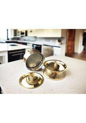 Blissful Decor Brass Kitchen Cooking Serving Pot | 1000 ml | 33.8 fl oz | With Lid